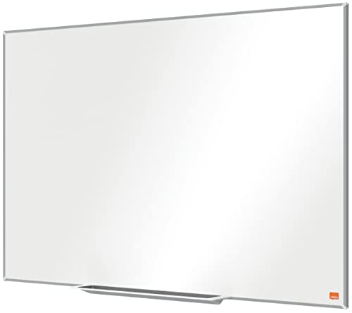 Nobo Magnetisches Emaillle-Whiteboard mit Stiftablage, 900 x 600 mm, Schlanker Zierrahmen, InvisaMount-Montagesystem, Impression Pro, Weiß, 1915395