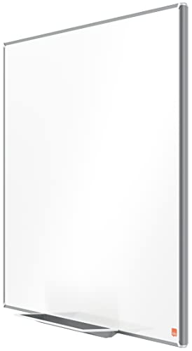 Nobo Magnetisches Emaillle-Whiteboard mit Stiftablage, 900 x 600 mm, Schlanker Zierrahmen, InvisaMount-Montagesystem, Impression Pro, Weiß, 1915395