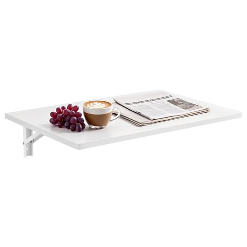 VEVOR Wandklapptisch, 60 x 40 cm, Klapptisch, schwebender Schreibtisch mit Eisenhalterung, herunterklappbarer Schreibtisch für kleine Räume, Heimbüro, Esszimmer, Waschküche, Küche, Bar, weiß