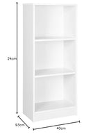 VASAGLE Bücherregal, Regal mit 3 Fächern, Standregal, mit höhenverstellbaren Ablagen, für Wohnzimmer, Kinderzimmer, Büro, 24 x 40 x 93 cm, weiß LBC103W