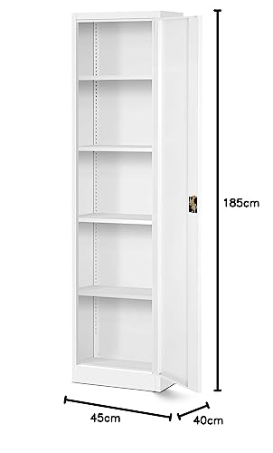 Jan Nowak Aktenschrank Büroschrank Metallschrank Lagerschrank 4 Fachböden Flügeltür Drehgriff Pulverbeschichtung Metall 185 cm x 45 cm x 40 cm (Weiß)