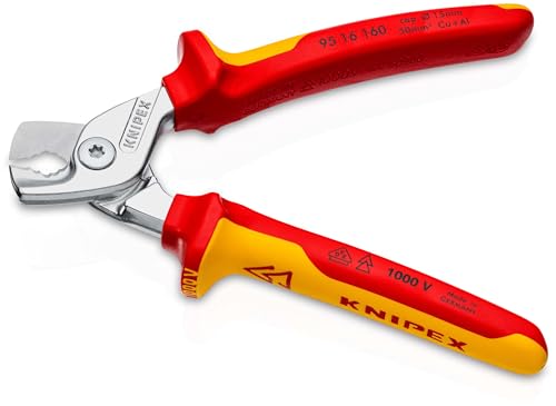 KNIPEX StepCut Kabelschere verchromt isoliert mit Mehrkomponenten-Hüllen, VDE-geprüft 160 mm, 95 16 160