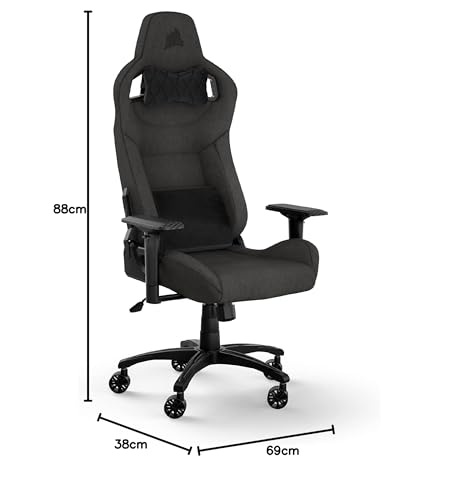 Corsair T3 RUSH Gaming-Stuhl mit Stoffbezug (2023) – Vom Rennsport inspiriertes Design – Bezug aus Weichem – Gepolstertes Nackenkissen – Lendenstütze aus Memory-Schaumstoff – Holzkohle
