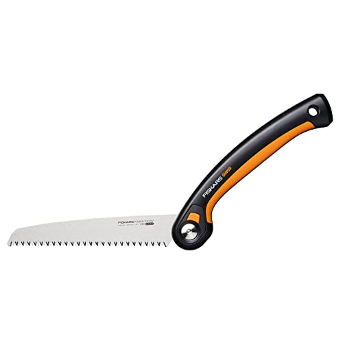 Fiskars Plus Klappsäge, Für dicke Stämme und Äste, 3 Schneidpositionen, Scharfes Power Tooth-Blatt, Grobzahnung, Blattlänge: 21 cm, Schwarz/Orange, SW69, 1067553