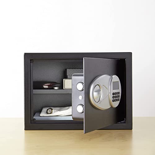 Amazon Basics Tresor aus Stahl, Sicherheit für Zuhause, mit digitaler Tastatursperre – für Bargeld, Schmuck, Ausweise, Dokumente, 14 l, 35cm x 25cm x 25cm (B x T x H), Schwarz