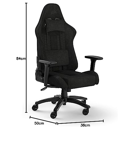 Corsair TC100 Relaxed-Gaming-Stuhl – Stoff – Vom Rennsport inspiriertes Design – Lendenkissen – Abnehmbares Nackenkissen aus Memory-Schaumstoff – Verstellbare Armlehnen – Schwarz