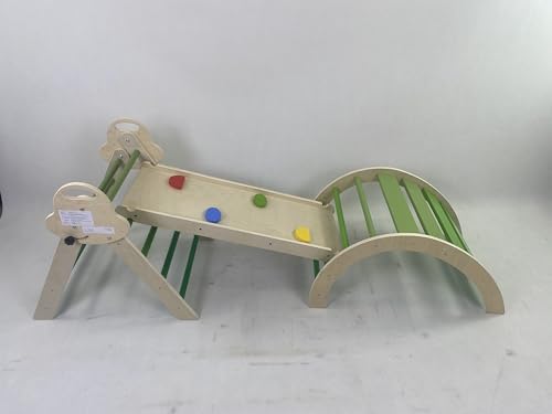 7-in-1 Montessori Kletterdreieck mit Kissen – Holz Kletterspielzeug für Kleinkinder 1-3 Jahre – Indoor Kletterbogen mit Rutsche, Leiter & Spielbogen (Green)