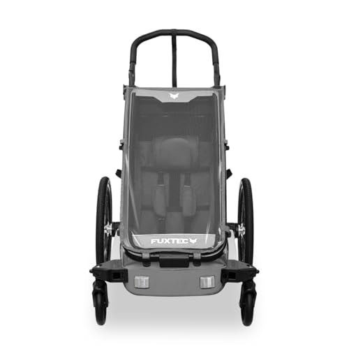 FUXTEC Kinderfahrradanhänger FX-FA1S, EIN-Sitzer faltbar mit Schiebegriff und Regenschutz, integrierter Anschnallgurt und Handgelenksband, max. Zuladung 35kg, inkl. Kupplung und Sicherheitsfahne