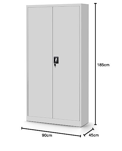 Jan Nowak Aktenschrank mit Geheimfach C001D Metallschrank Büroschrank Stahlblech Pulverbeschichtung Werkzeugschrank Büroschrank 185 cm x 90 cm x 45 cm grau/grau