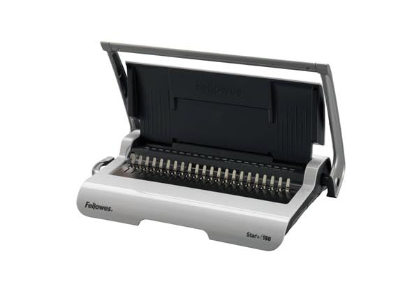 Fellowes Star+ Bindemaschine mit Aufbewahrungsfach – 15 Blatt Stanzkapazität für A4-Dokumente – Manuelle Plastikbindemaschine – 150 Blatt Bindekapazität – Ideal für Zuhause oder das kleine Büro