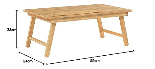Relaxdays Laptoptisch aus Bambus HBT: 24 x 55 x 33 cm Beistelltisch mit praktischem Fach für Stifte oder Notizen verstellbarer Computertisch als Knietisch und Betttisch Notebooktisch aus Holz, natur