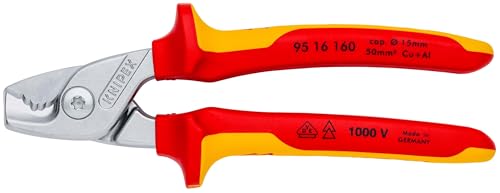KNIPEX StepCut Kabelschere verchromt isoliert mit Mehrkomponenten-Hüllen, VDE-geprüft 160 mm, 95 16 160