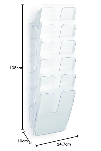 Durable Prospekthalter Wand (Flexiplus 6 Zeitschriftenhalter A4 Hochformat, Ablagefächer Wand) 1 Set, transparent, 1700008401