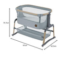 Maxi-Cosi Iora Air Beistellbett Baby, Co-Sleeper mit Allround-Netzgewebe, 0–6 Monate (9 kg), Schaukelmodus,5 Höhenstufen, Leichtes Schieben, Leicht zu Tragen, 2 Räder, Beyond Grey