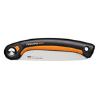 Fiskars Plus Klappsäge, Für dicke Stämme und Äste, 3 Schneidpositionen, Scharfes Power Tooth-Blatt, Grobzahnung, Blattlänge: 21 cm, Schwarz/Orange, SW69, 1067553