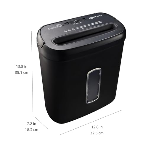 Amazon Basics Querschnitt Aktenvernichter für bis zu 8 Blättern, Papier und Kreditkarten, Aktenvernichter, bis zu 8 Blätter (neues Modell, schwarz)