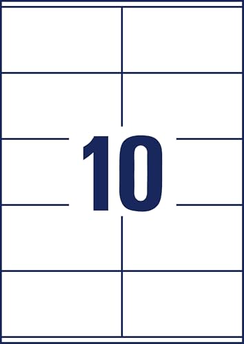 AVERY Zweckform 3425 Adressaufkleber (1.000 Klebeetiketten, 105x57mm auf A4, Papier matt, individuell bedruckbare Absenderetiketten, selbstklebende Adressetiketten mit ultragrip) 100 Blatt, weiß