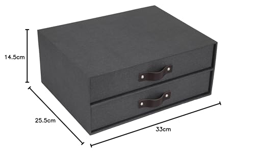 BIGSO BIRGER Schubladenbox – Aufbewahrungsbox mit 2 Schubladen – Schreibtisch Ablage für Dokumente & Bürobedarf – Ablagesystem aus recycelter Faserplatte und Papier – schwarz