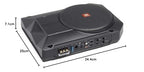 JBL BassPro SL2 Aktiv Subwoofer Auto Set - Car hifi Untersitz Bassbox Gehäuse mit Bassreflex Woofer box groß 200mm und 125 Watt aktiver Verstärker, Schwarz, 44
