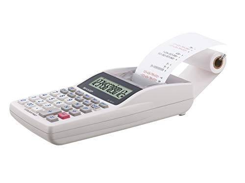 Sharp Druckender Mini-Tischrechner EL-1611V (großes 12-stelliges LCD Display, schwarz rote Druckfarben) Weiß