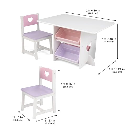 KidKraft Herz Kindertisch mit Stauraum und 2 Stühlen aus Holz - Kindersitzgruppe mit Aufbewahrungsbox, Kinder Tisch Stuhl Set, Kinderzimmer Möbel, 26913