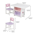 KidKraft Herz Kindertisch mit Stauraum und 2 Stühlen aus Holz - Kindersitzgruppe mit Aufbewahrungsbox, Kinder Tisch Stuhl Set, Kinderzimmer Möbel, 26913