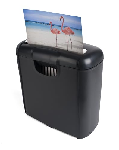Pavo - Premium Aktenvernichter bis zu 6 Blatt, Streifenschnitt, Kreditkart-Schredder inklusive Papierkorb, 10 L, schwarz, 8038770