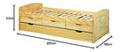 Inter Link - Funktionsbett - Kinderbett - Einzelbett mit Stauraum - Bett mit Schubladen - 2 Liegeflächen 90x200cm - Kiefer massivholz - inkl. Lattenrost - Natur lackiert - Marinella 90x200cm