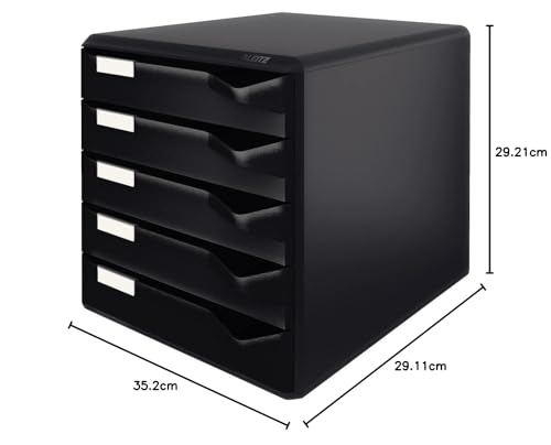 Leitz Post-Set mit 5 Schubladen, Schubladenset zur Aufbewahrung von Dokumenten und Büromaterialien, Schwarz, 52930095