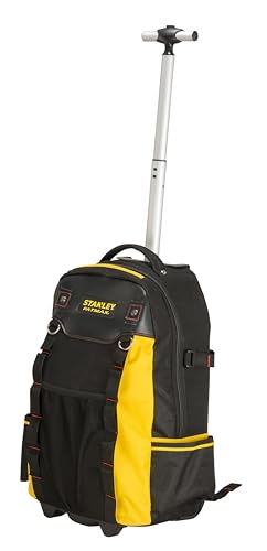STANLEY FATMAX Arbeitsrucksack Werkzeugrucksack mit wasserdichtem Kunststoffboden, atmungsaktive Polsterung, stabiler Teleskopgriff, robustes 600 Denier Nylon, 36 x 23 x 54 cm, Schwarz, 1-79-215