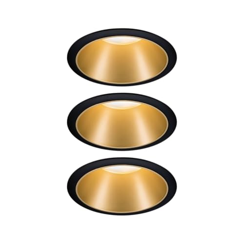 Paulmann 93404 LED Einbauleuchte Cole rund incl 3x6W dimmbar Einbaustrahler Schwarz, Gold matt Einbaulampe Kunststoff, Alu Zink Deckenspot 2700K