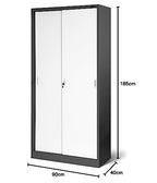 Jan Nowak Aktenschrank Büroschrank mit Schiebetüren Metall 4 Fachböden Pulverbeschichtung Abschließbar 185 cm x 90 cm x 40 cm (Anthrazit-Weiß)