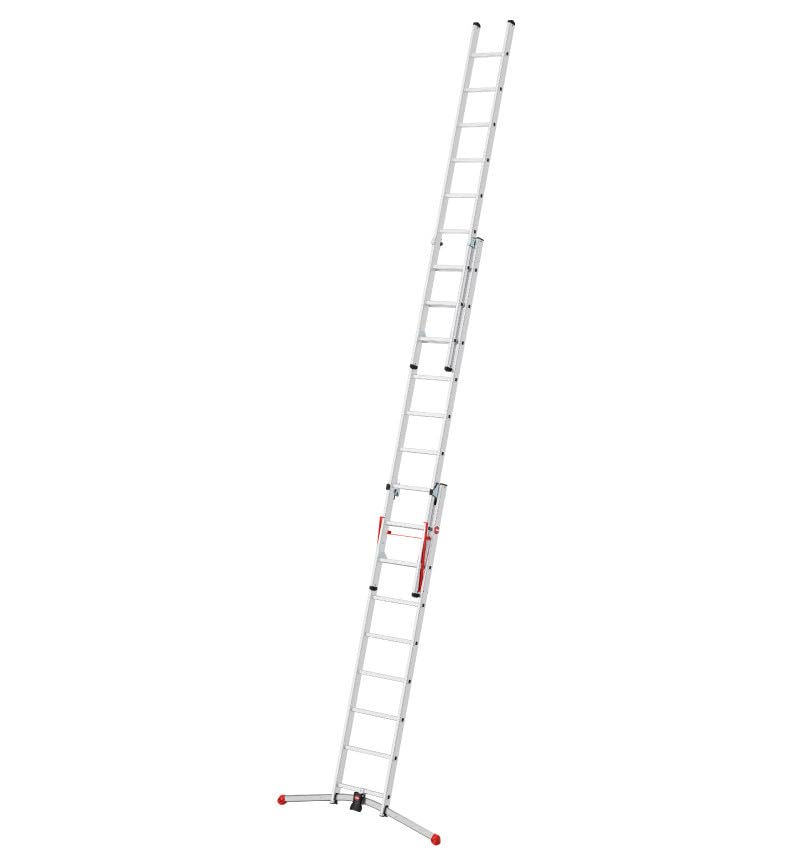 Hailo S100 ProfiLOT 3-teilige Alu-Kombileiter mit LOT-System - gleicht Unebenheiten aus - 2 x 9 + 1 x 8 profilierte Sprossen belastbar bis 150 kg - Aluleiter made in Germany - Leiter rostfrei - silber
