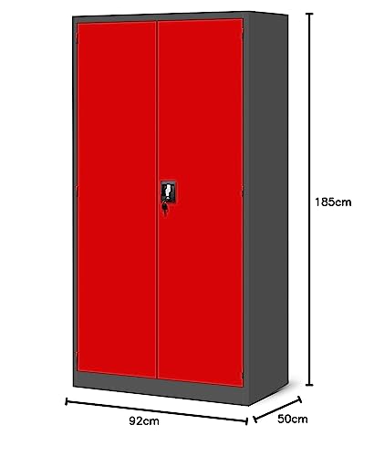 Jan Nowak Werkzeugschrank TC02AM Werkstattschrank mit Schubladen Flügeltüren Metallschrank 3 Fachböden Pulverbeschichtung 185 cm x 92 cm x 50 cm (Rot)