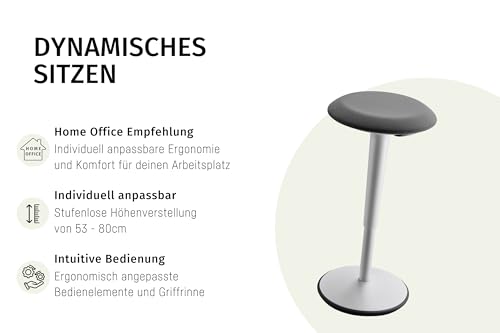 Sedus se:fit, Ergonomischer Hocker, Stehhocker, Stehsitz, Stehhilfe, Schwarz, Kunststoff, Gummifuß, 53-80 cm Höhenverstellbar