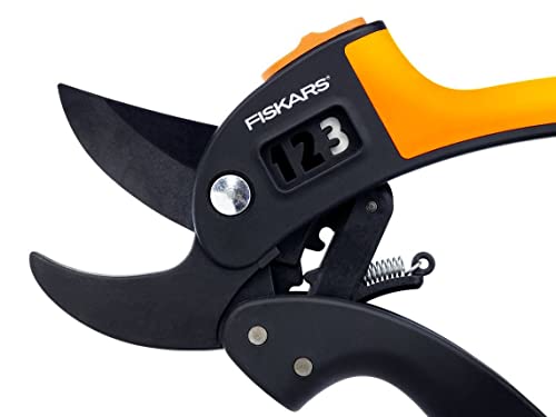 Fiskars Amboss-Gartenschere für trockene Zweige und Äste, Antihaftbeschichtet, Hochwertige Stahl-Klingen, Länge: 19 cm, Schwarz/Orange, PowerStep, P83, 1000575