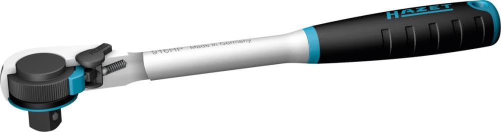 HAZET HiPer Feinzahn-Umschaltknarre 916HP I 12,5 mm (1/2 Zoll) Vierkantabtrieb, kleiner Betätigungswinkel (4 Grad), extrem belastbar: 1000 Nm I ermöglicht Einsatz in engsten Bauräumen