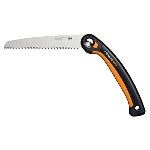 Fiskars Plus Klappsäge, Für dicke Stämme und Äste, 3 Schneidpositionen, Scharfes Power Tooth-Blatt, Grobzahnung, Blattlänge: 21 cm, Schwarz/Orange, SW69, 1067553