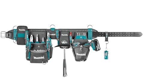 Makita E-15235 Super-Schwerlast-Hüftgurt-Set, bestehend aus Schwerlastgürtel, Schrauberholster, Hammerhalter, 2-Fächer-Werkzeugtasche, Smartphonetasche, Polyester, 880 x 310 mm (LxH)
