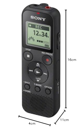 Sony ICD-PX370 Digitaler Mono Voice Recorder mit integriertem USB (Diktiergerät, MP3 Aufnahme, 57 Stunden Aufnahmezeit, 4GB Speicher, Optimized Voice Rec reduziert Umgebungsgeräusche) schwarz