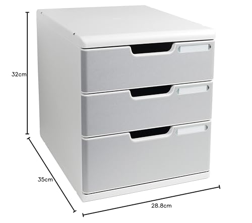 Exacompta 325041D Ablagebox Modulo mit 3 Schubladen für DIN A4+ Dokumente. Belastbare Schubladenbox mit hoher Kapazität für mehr Platz stapelbar grau/steingrau