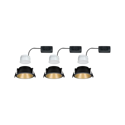 Paulmann 93404 LED Einbauleuchte Cole rund incl 3x6W dimmbar Einbaustrahler Schwarz, Gold matt Einbaulampe Kunststoff, Alu Zink Deckenspot 2700K