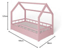 ms factory Hausbett mit Matratze Kinderbett 80x160 cm mit Rausfallschutz und Lattenrost - Einzelbett aus Kiefernholz für Mädchen und Junge - Rosa