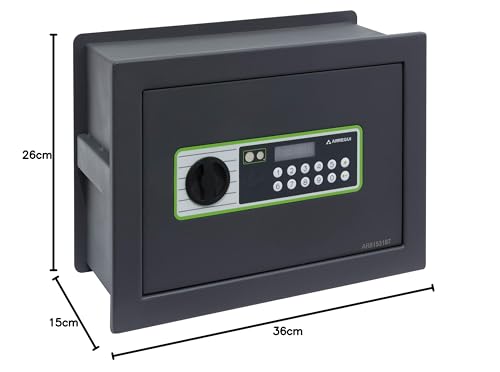 ARREGUI Supra 241120 Wandtresor mit Zahlenschloss | Tresor Wandmontage mit Elektronikschloss | Doppelbolzen Verriegelung | Variable Tiefe | Einfache Montage | Versteckter Tresor | 26 x 36 x 15/25cm