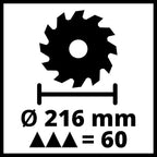 Einhell Zug-Kapp-Gehrungssäge TE-SM 216 Dual (1800 W, max. 65 mm x 305 mm Schnitttiefe/-breite, Ø 216 mm Sägeblatt, beidseitig neigbarer Sägekopf, Zugfunktion, Laser)