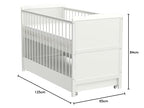 Marsell Baby Gitterbett mit Schublade mit Deckel Babybett Kinderbett mit Aloe Vera Schaumstoffmatratze Zahnschienen höhenverstellbar Weiß umbaubar zum Juniorbett