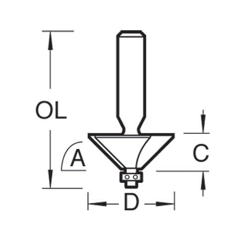 Trend Professioneller Mini-Fasenfräser 45 Grad, 1/4 Zoll Schaft, 14,3 mm Schnittdurchmesser, 6,35 mm Schnittlänge, Hartmetallbestückt, MB/05X1/4TC