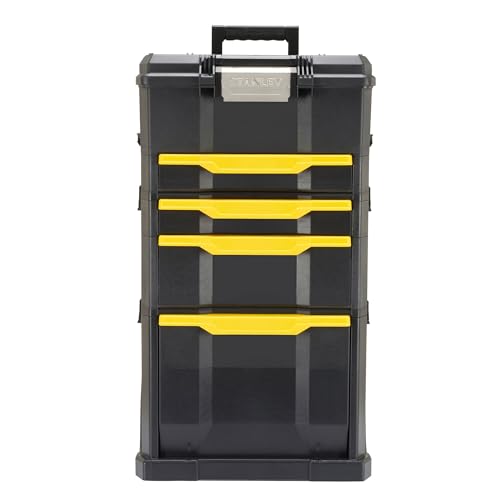 Stanley Rollende Werkstatt aus Metall-Kunststoff 1-79-206 / Werkzeugwagen leer mit 3 modularen Einheiten / Vielseitige Werkzeugbox für Kleinteile und große Werkzeuge