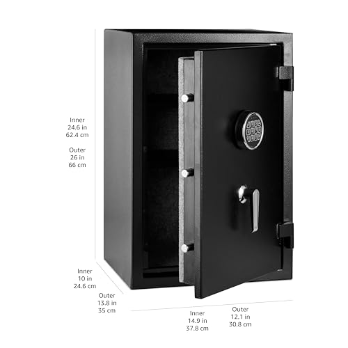 Amazon Basics Safe, feuerfest, mit programmierbarem elektronisch Tastenfeld, 60 l Volumen, schwarz, 43 cm B x 35 cm T x 66 cm H