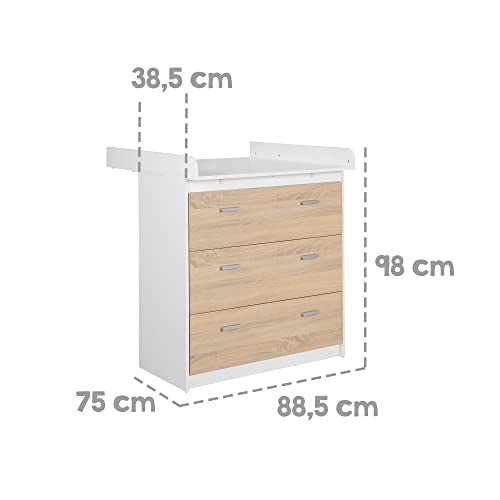 roba Zimmerset 'Gabriella', 3tlg, Bicolor, inkl. Bett 70x140cm, Wickelkommode mit 3 Schubladen, Schrank 3-türig